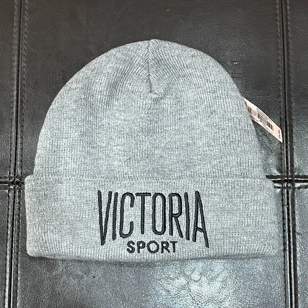 New Victoria's Secret Victoria Sport Knit Beanie Hat Gray NWT